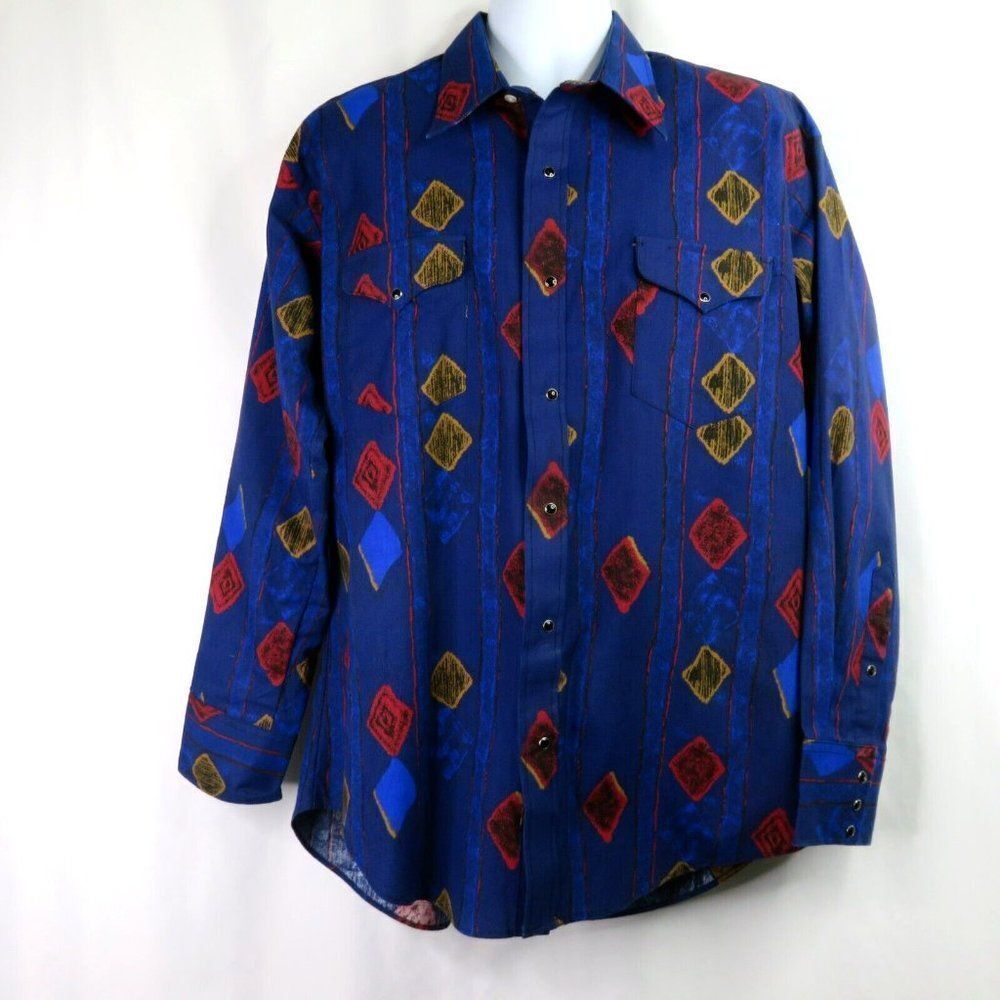 Vintage Silver Canyon Western Shirt Men's XL Blue Red X-Long Tail Stripe NEW
